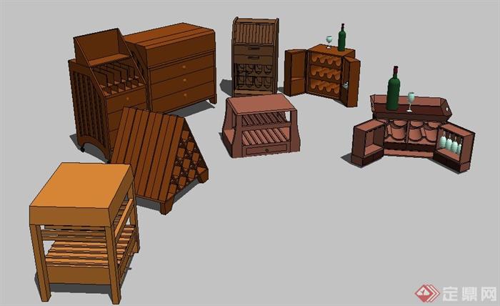 8款木质酒柜设计su模型(3)