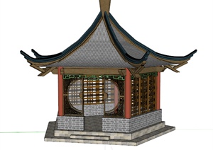 中式风格五角房亭设计SU(草图大师)模型