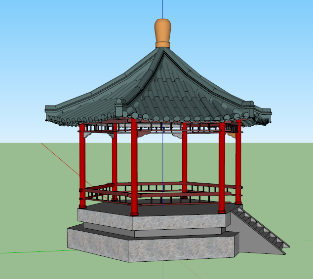 古典中式风格详细精致六角亭设计su模型