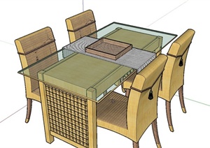 某现代中式禅风餐桌椅设计SU(草图大师)模型