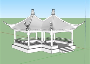 某古典中式风格双亭组合设计SU(草图大师)模型