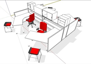 简约现代办公桌椅组合设计SU(草图大师)模型