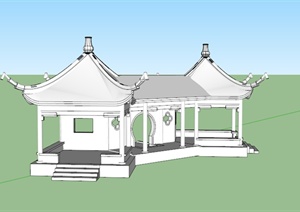 古典中式风格庭院双亭组合设计SU(草图大师)模型