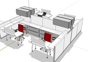 办公桌组合设计SU(草图大师)模型