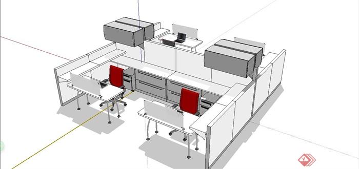 办公桌组合设计SU模型(1)
