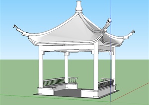 古典中式风格无材质四角亭设计SU(草图大师)模型