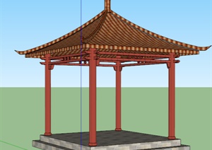 某现代中式风格景观四角亭设计SU(草图大师)模型