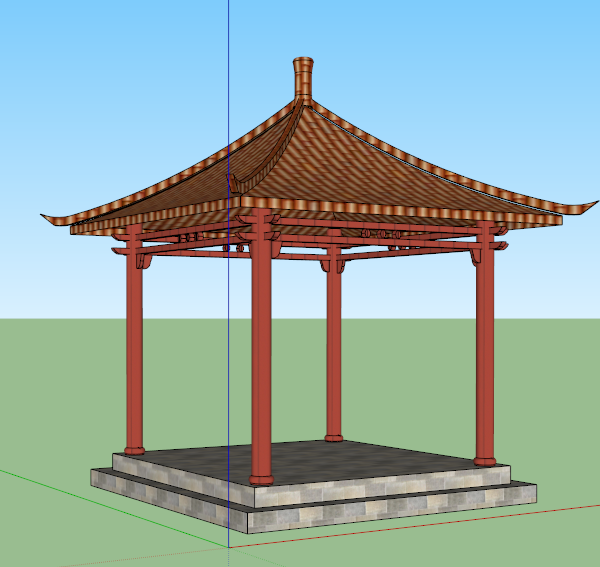 某现代中式风格景观四角亭设计su模型