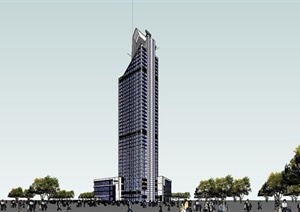 厦门现代风格高层航空港大厦建筑设计SU(草图大师)模型
