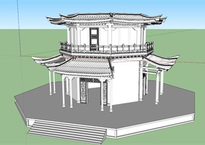 某古典中式风格独特不完整塔楼设计SU(草图大师)模型