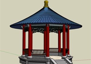古典中式风格详细精致圆亭设计SU(草图大师)模型