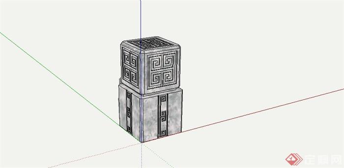 现代中式风格景观石柱设计SU模型(2)
