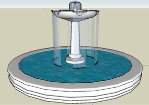 简约圆形喷泉跌水水景SU(草图大师)模型