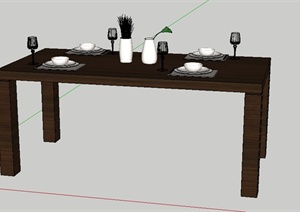 木质餐桌及餐具SU(草图大师)模型