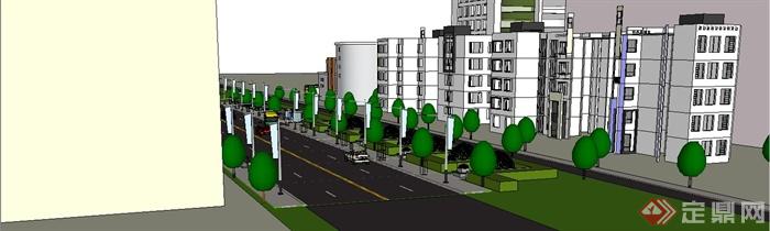某现代风格道路街道景观设计SU模型(2)