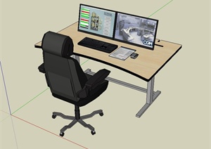 某办公室内电脑办公桌椅设计SU(草图大师)模型