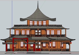 中式风格塔楼及景观亭设计SU(草图大师)模型