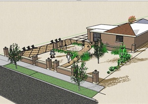 某欧式风格单层住宅庭院景观设计SU(草图大师)模型