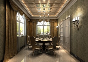 某欧式风格详细室内空间餐厅设计SU(草图大师)模型