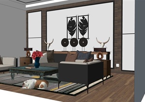 某现代风格详细室内客厅详细设计SU(草图大师)模型