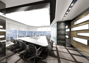 现代风格办公空间室内装修设计SU(草图大师)模型（带效果图）