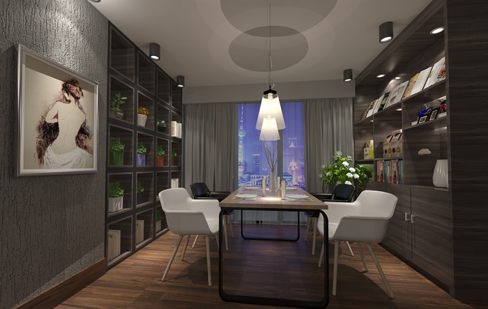 现代风格客厅、餐厅、卧室室内装修Su模型（带效果图）