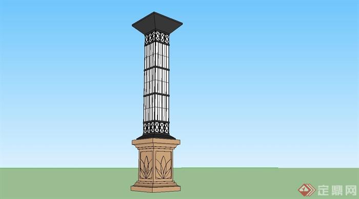 某精致新古典风格景观灯柱设计SU模型(1)
