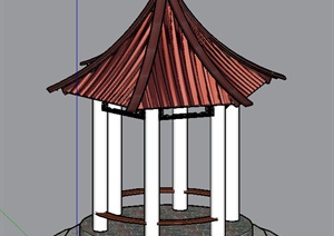 中式红瓦六角亭设计SU(草图大师)模型