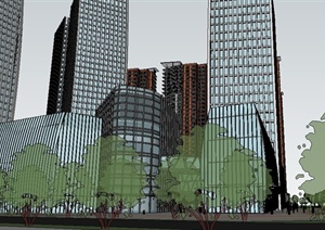 现代高层住宅与办公综合体建筑设计SU(草图大师)模型