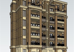 古典风格七层花园洋房住宅楼建筑设计SU(草图大师)模型