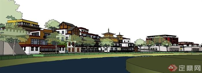 混搭风格居住区及市政中心建筑设计su模型(1)