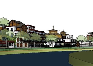 混搭风格居住区及市政中心建筑设计SU(草图大师)模型