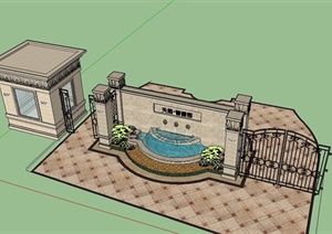 某简约欧式风格住宅小区大门入口设计SU(草图大师)模型