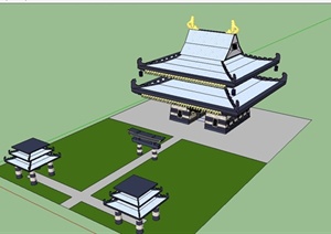某精致日式风格寺庙建筑设计SU(草图大师)模型