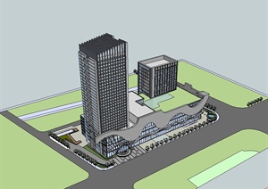 现代风格大型酒店建筑大厦设计SU(草图大师)模型