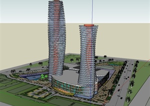 现代超高层商业办公楼综合体建筑楼设计SU(草图大师)模型