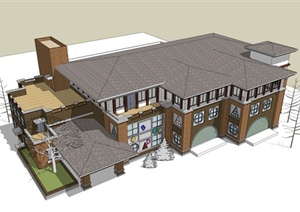 新古典风格完整多层幼儿园建筑设计SU(草图大师)模型