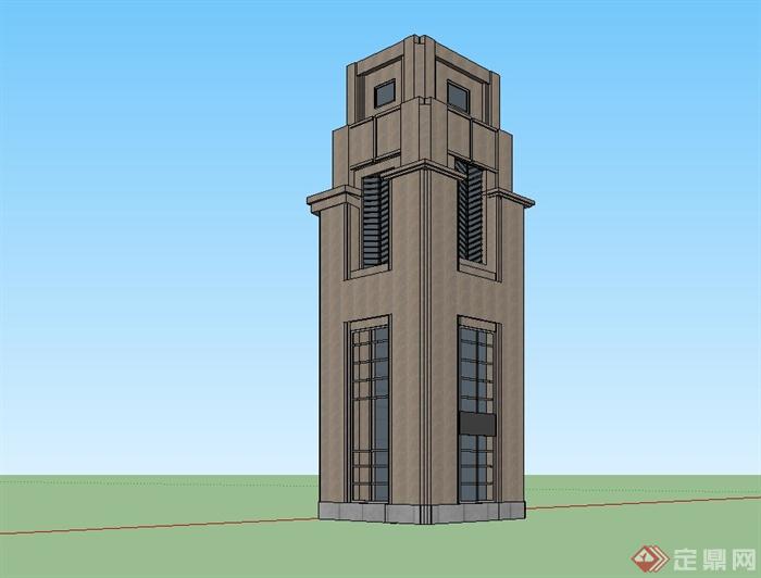 某新古典风格塔楼设计SU模型(1)