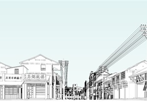 某现代中式风格无材质贴图商业街建筑设计SU(草图大师)模型