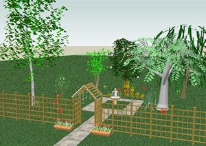 庭院围栏及喷泉水池SU(草图大师)模型