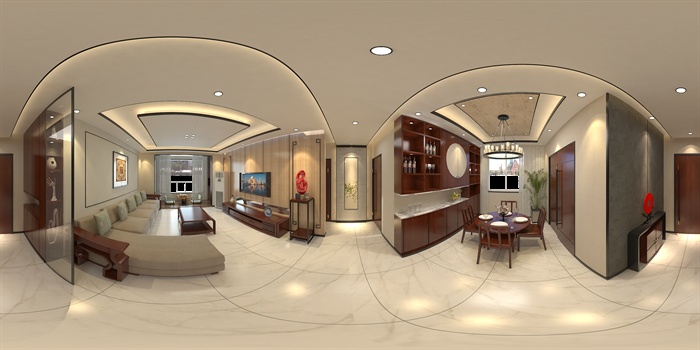 新中式风格详细客餐厅设计su模型