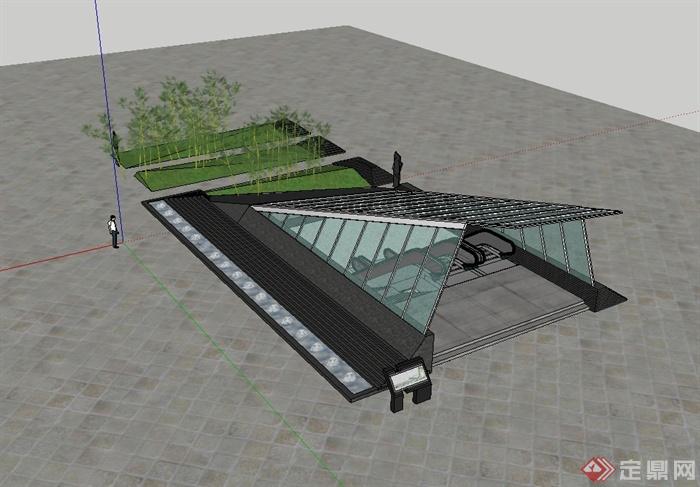 某现代风格广场地下出入口玻璃廊设计su模型(3)