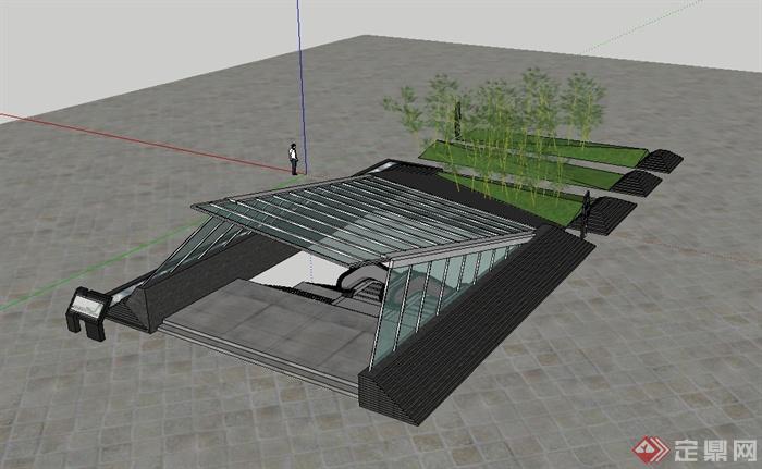 某现代风格广场地下出入口玻璃廊设计su模型(4)