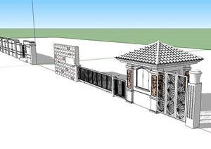 某欧式风格详细门卫室及入口设计SU(草图大师)模型