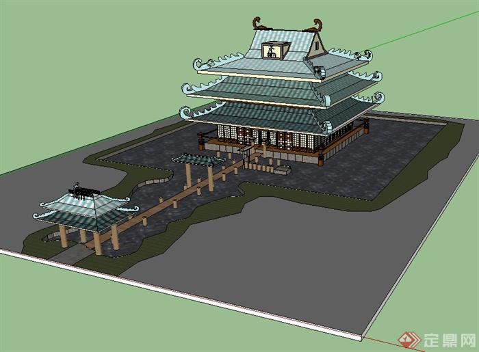 日式风格寺庙建筑设计su模型(2)