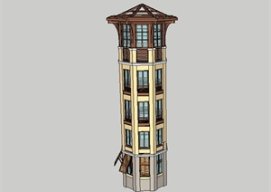 欧式风格独特景观塔楼设计SU(草图大师)模型