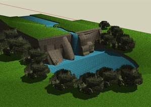 某大自然河流景观设计SU(草图大师)模型