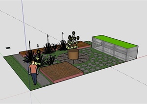 某现代风格绿化停车场及建筑设计SU(草图大师)模型