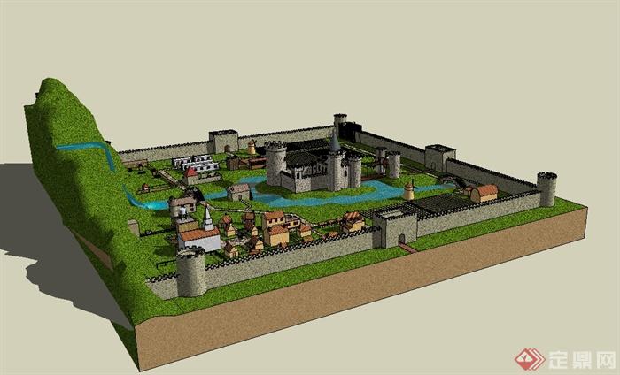 某古罗马城堡建筑设计su模型(3)