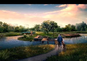 某现代风格滨水公园景观设计psd效果图